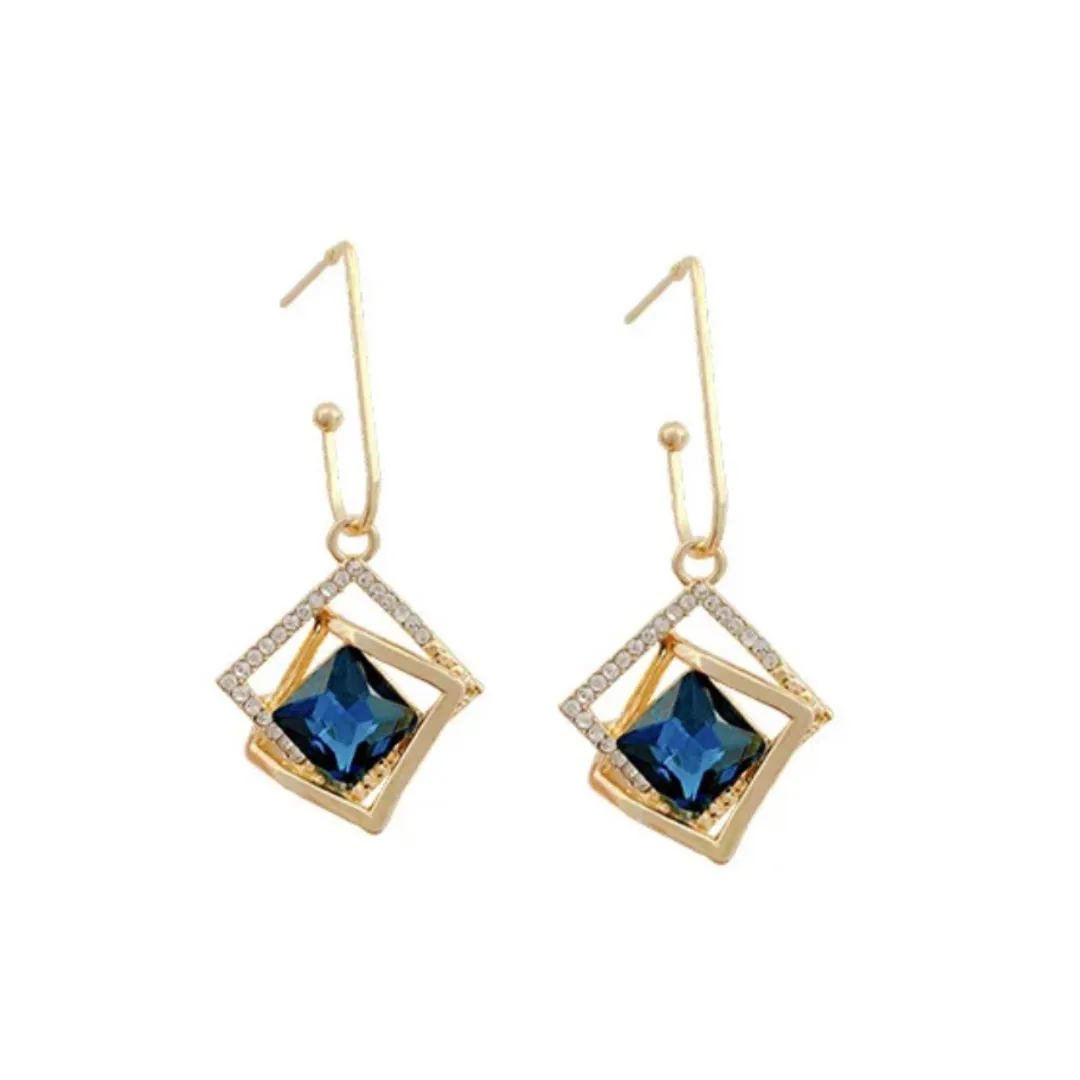 MARINA - 14k Gold Plated Blue Zircon Earrings