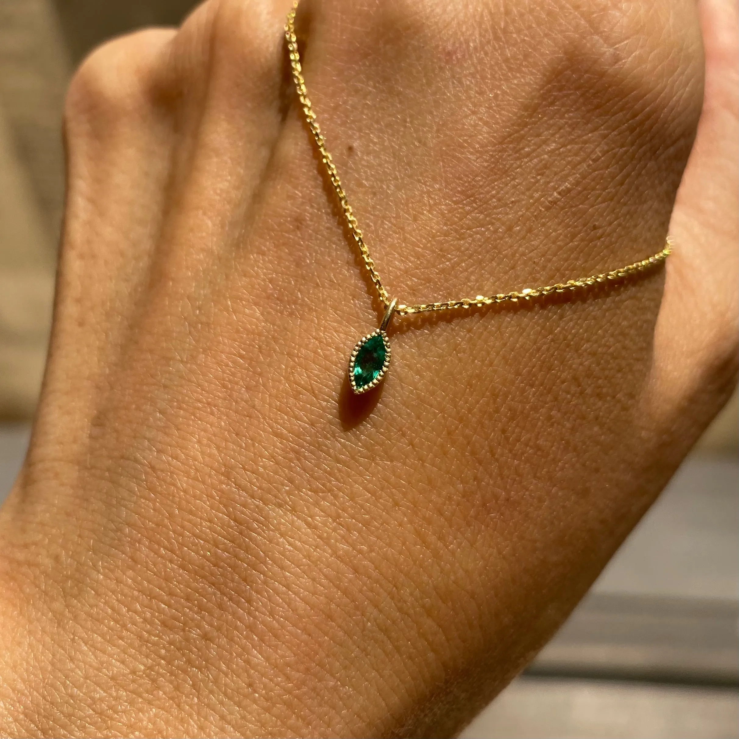 Marquise Emerald Wisp Necklace (ready to ship option)*