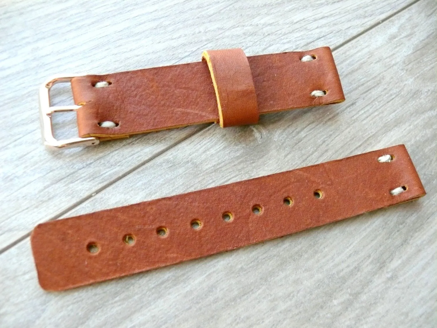 Men's leather watch band • Handmade brown leather watch strap • 22 mm watch band