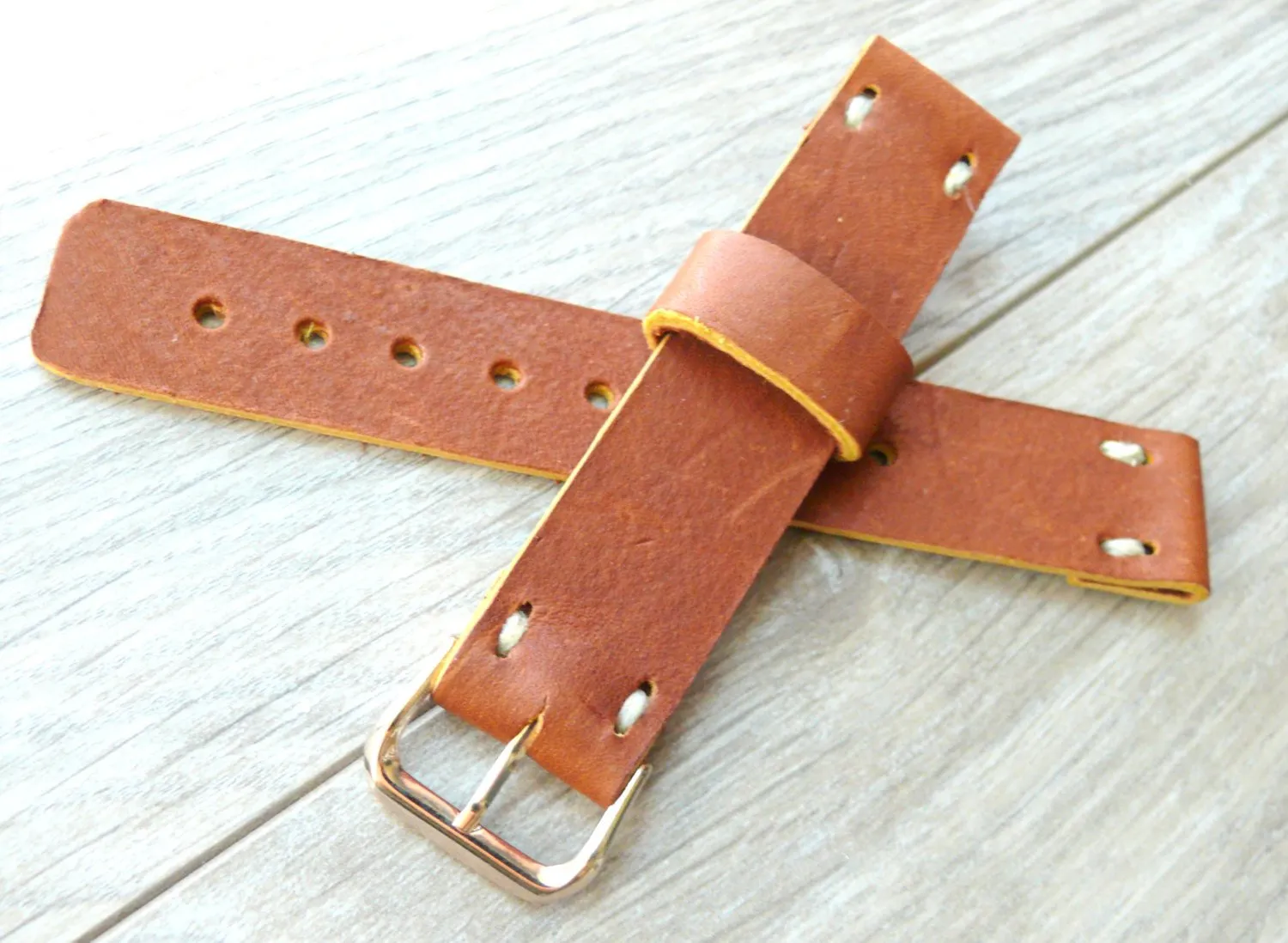 Men's leather watch band • Handmade brown leather watch strap • 22 mm watch band