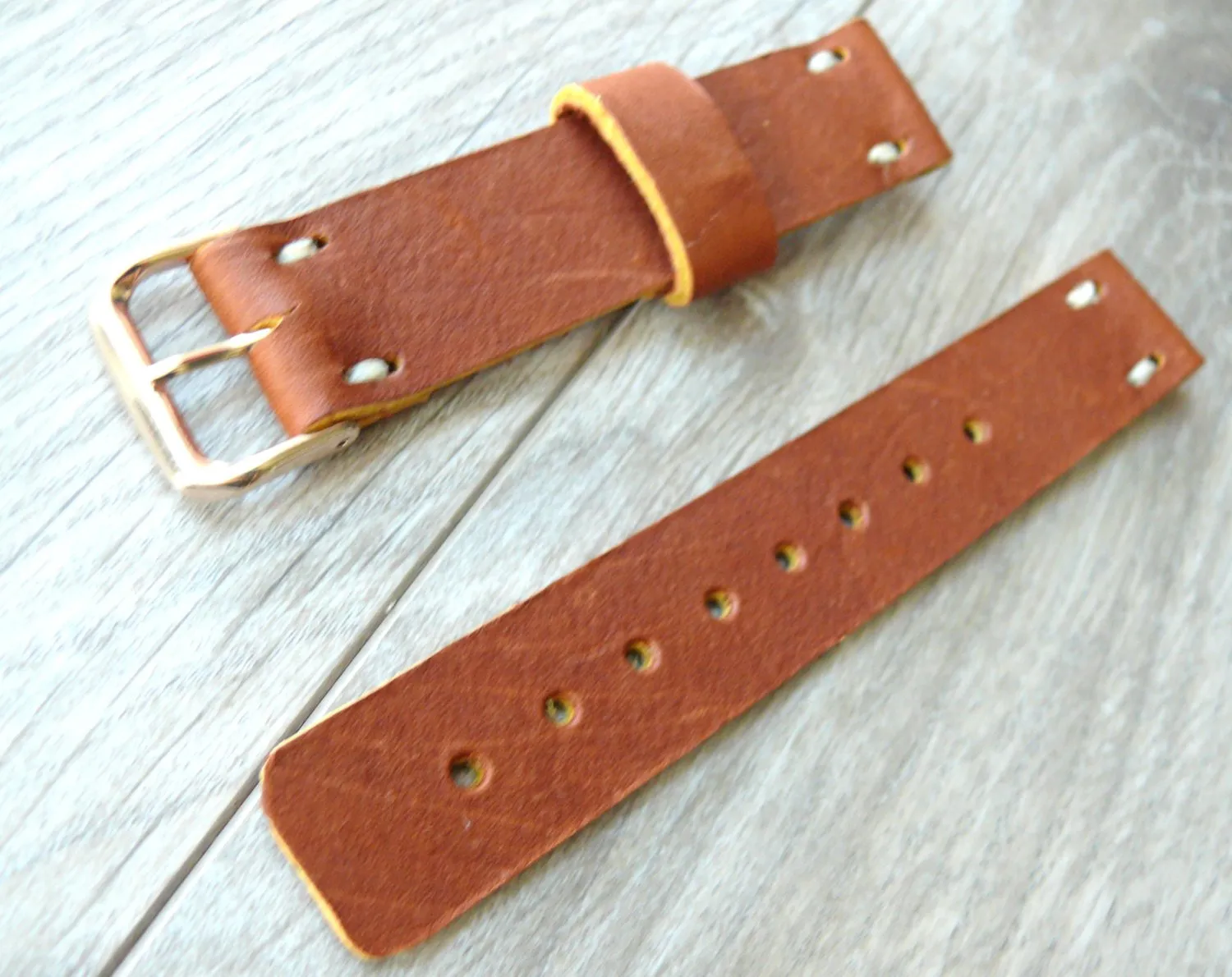 Men's leather watch band • Handmade brown leather watch strap • 22 mm watch band