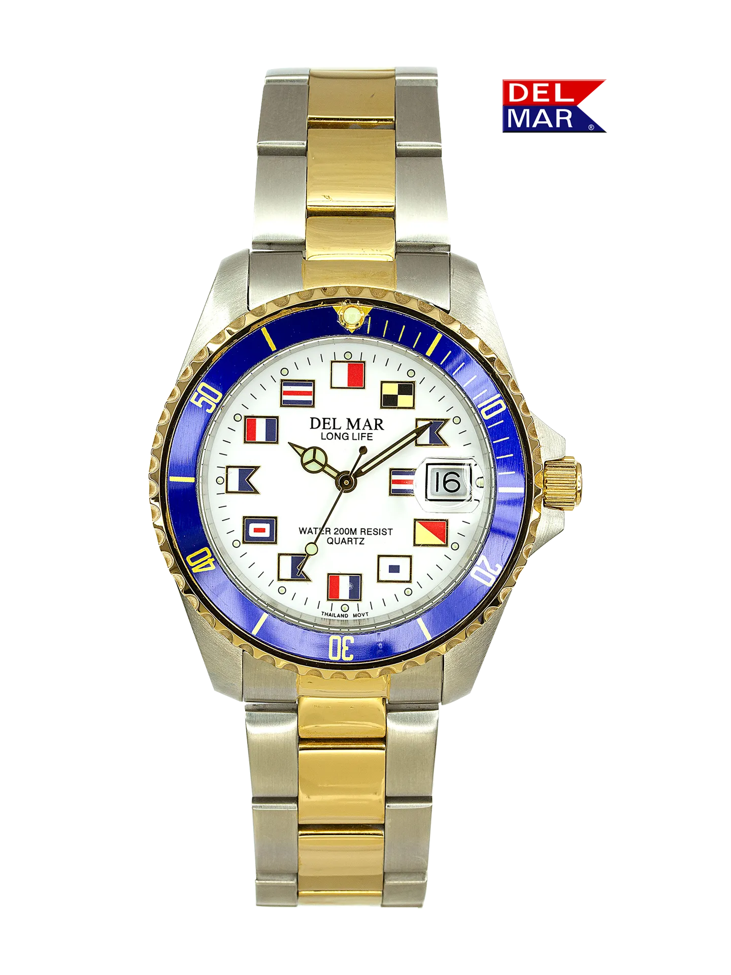 Men’s Long Life Nautical Two-Tone White Blue Bezel Watch #50256