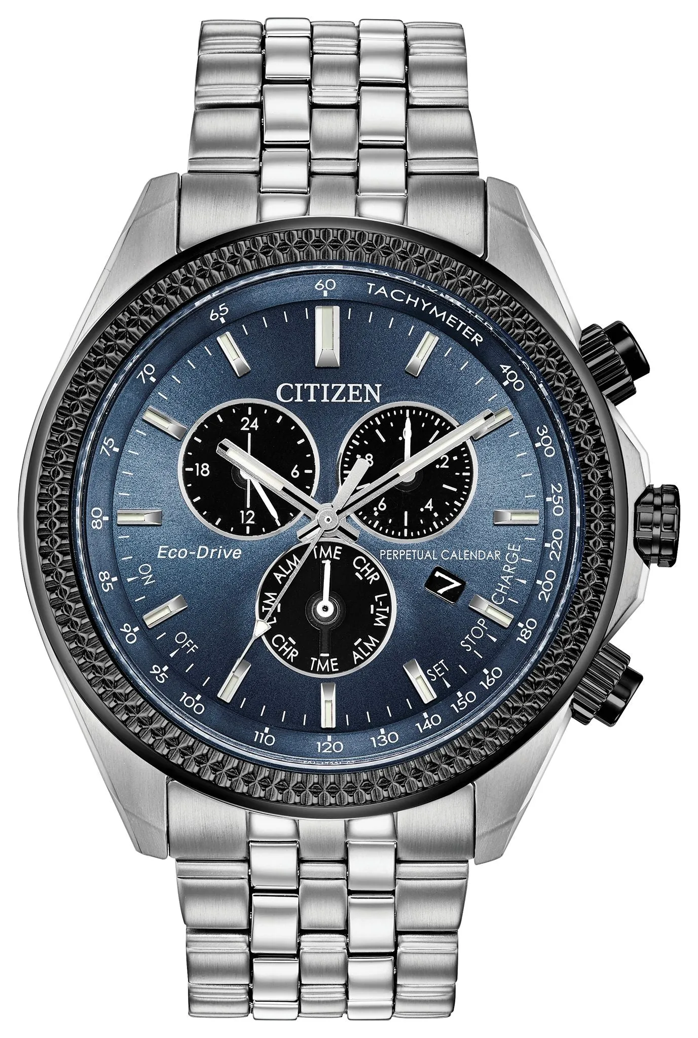 Men's Stainless Steel Citizen Watch with Blue Face   Perpetual Calendar