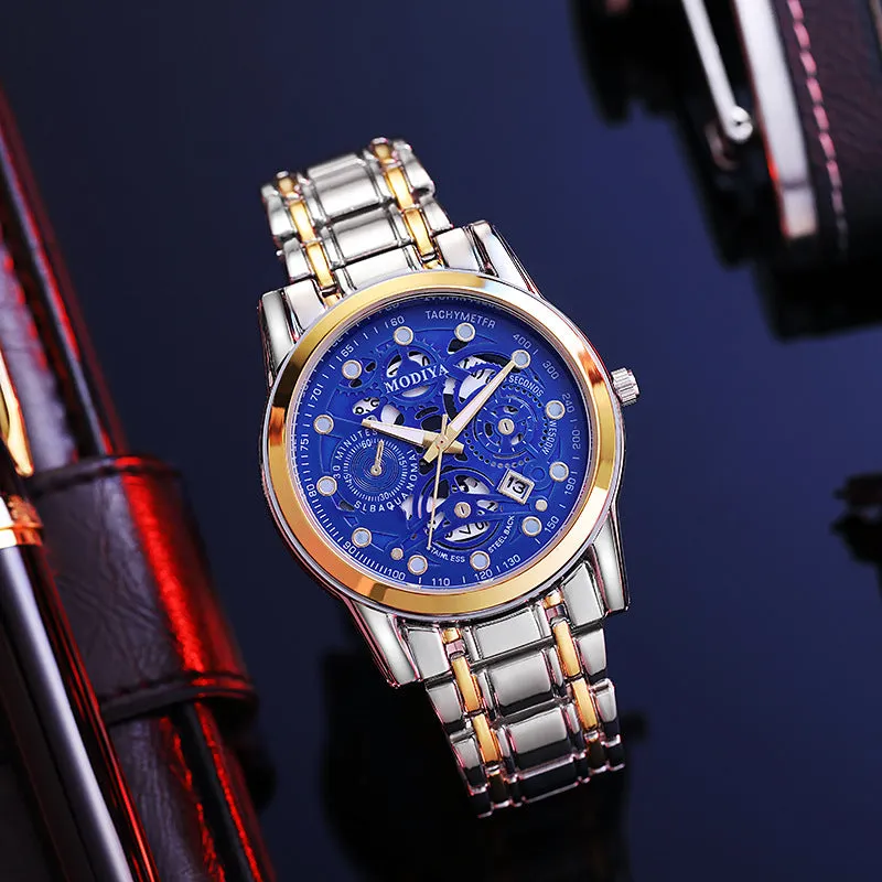 Men's Watch Manufacturer Luminous Quartz Watch Wholesale Hollow out See-through Calendar Alloy Watch Men