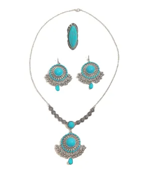 Middle Eastern Turquoise Trio Necklace Set - Savanna Rhythms Collection