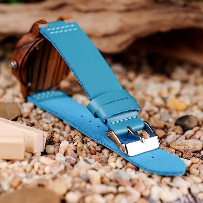 Midnight Blue Wood Watch Leather Strap