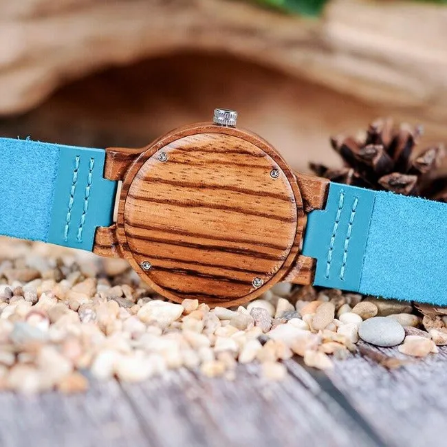 Midnight Blue Wood Watch Leather Strap