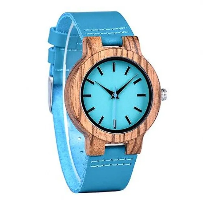 Midnight Blue Wood Watch Leather Strap