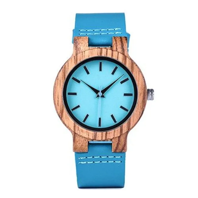 Midnight Blue Wood Watch Leather Strap