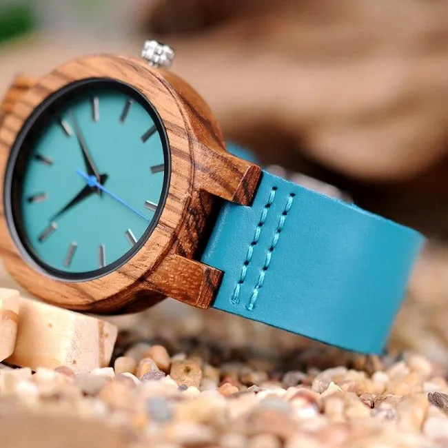 Midnight Blue Wood Watch Leather Strap