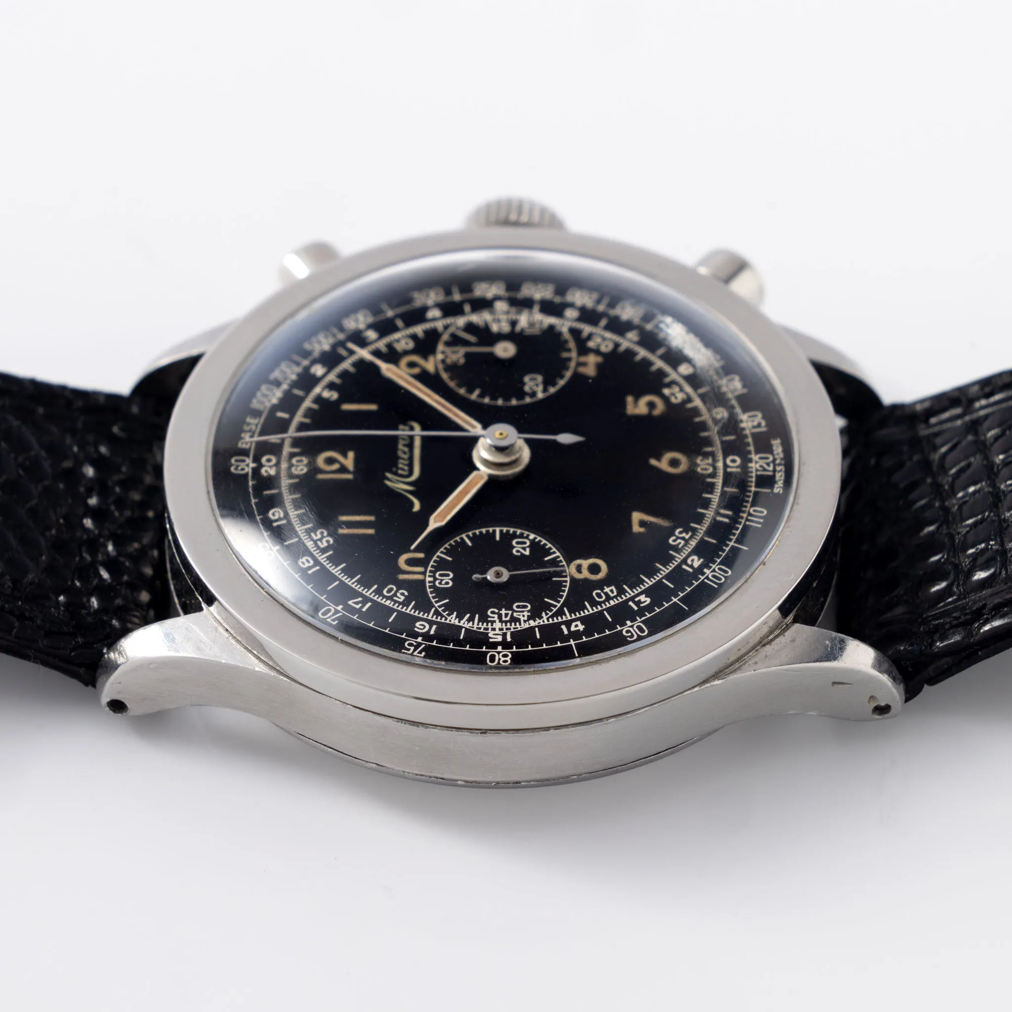 Minerva Oversized Chronograph Black Dial Valjoux 22