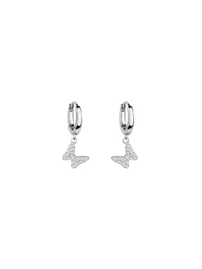 Mini Zircon Butterfly Silver Hoop Earrings for Women