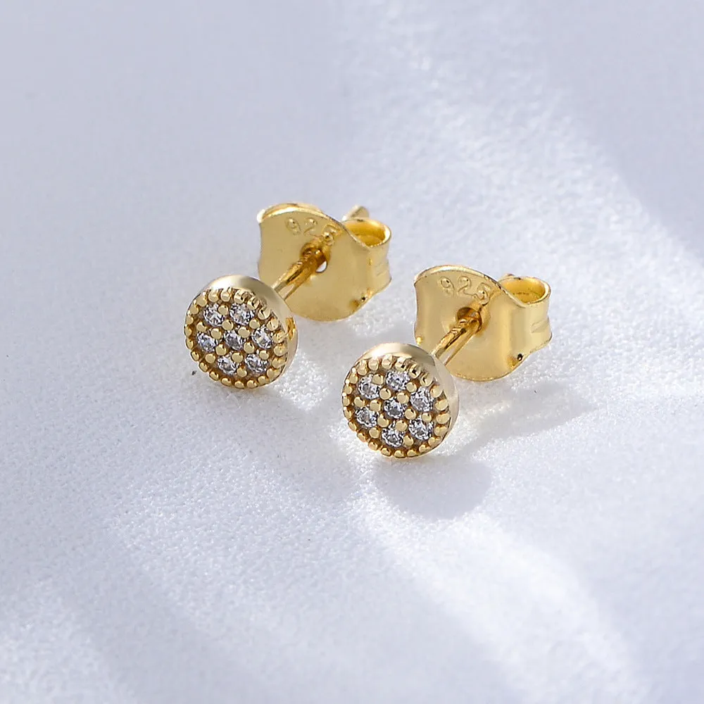 Mini Zircon Round Silver Studs Earrings for Women