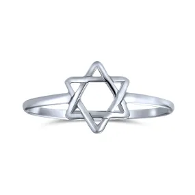 Minimalist Silver Ring with Star of David Judaic Knuckle Band Sterling