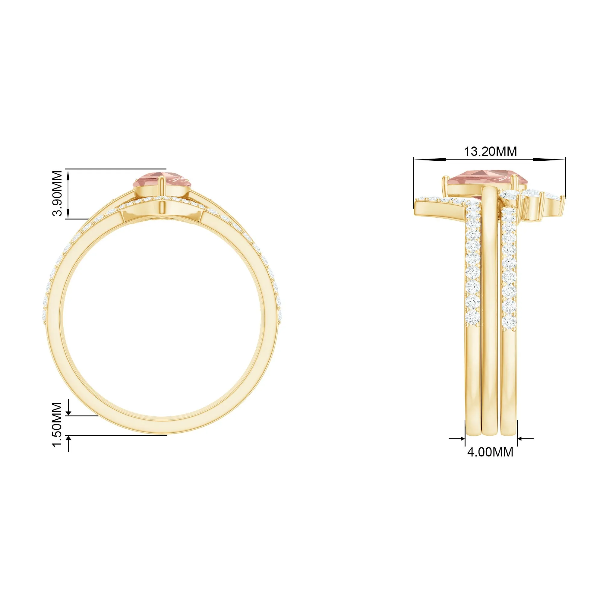 Morganite Trio Wedding Ring Set with Diamond