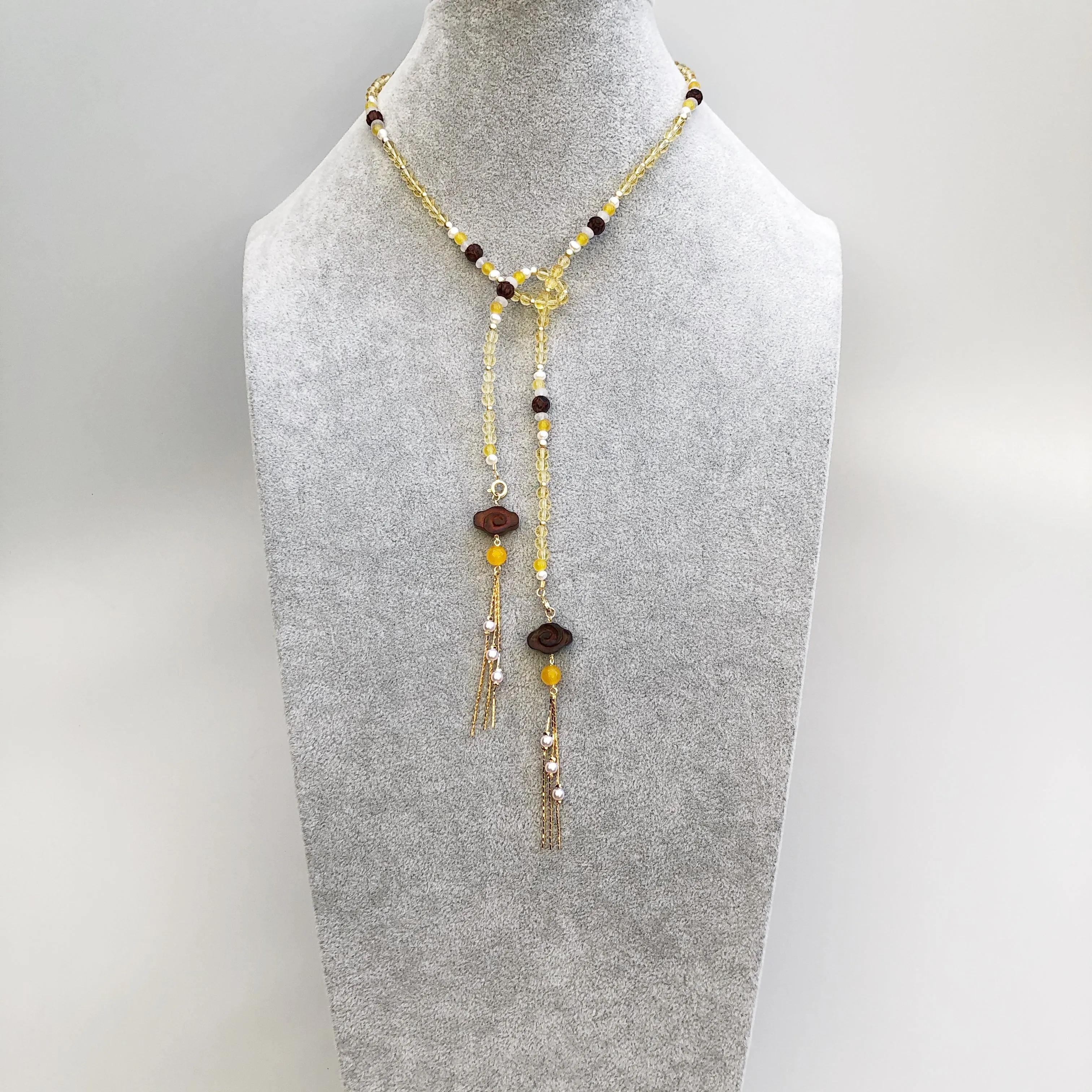 Multi-style Yellow Crystal Lariat Necklace Set