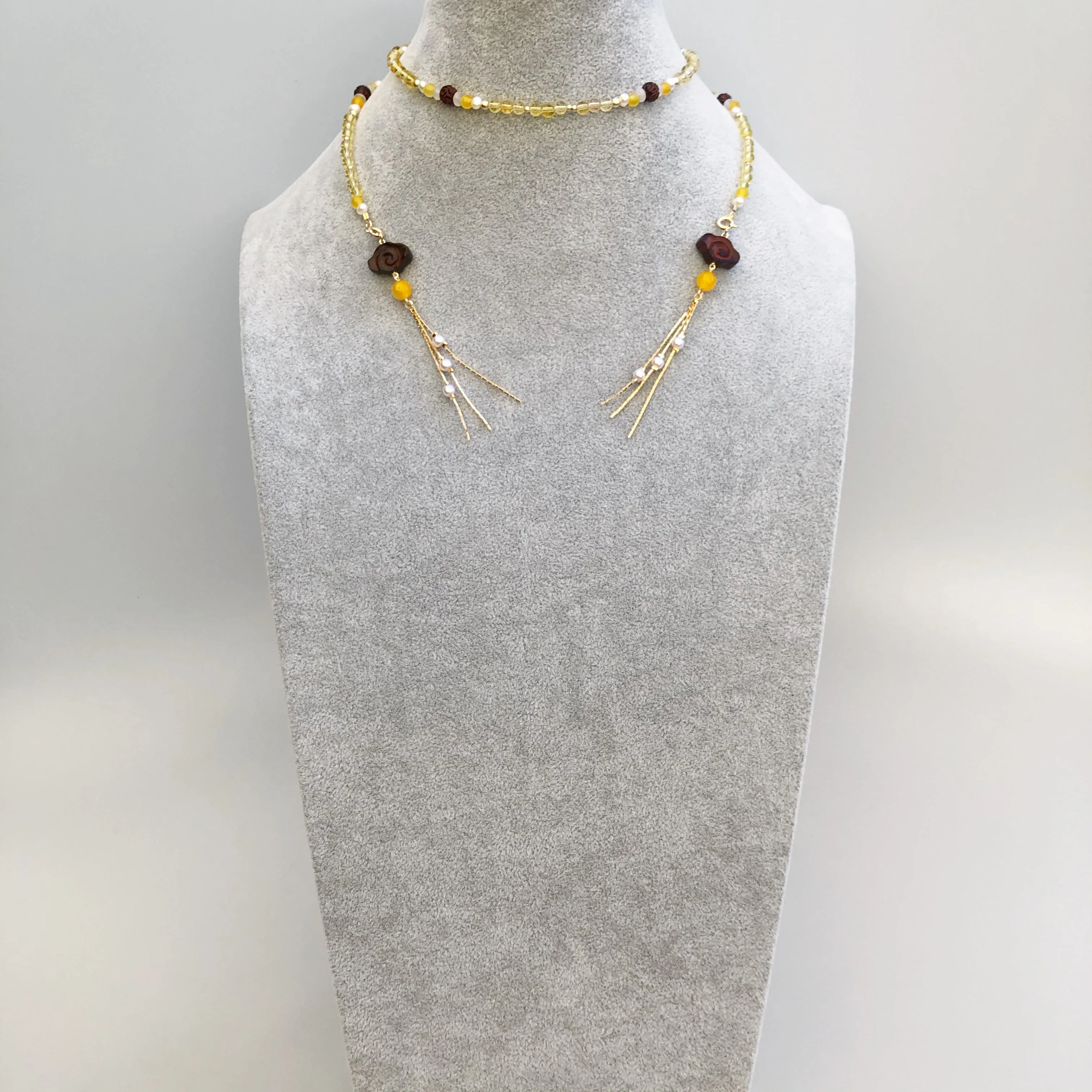 Multi-style Yellow Crystal Lariat Necklace Set