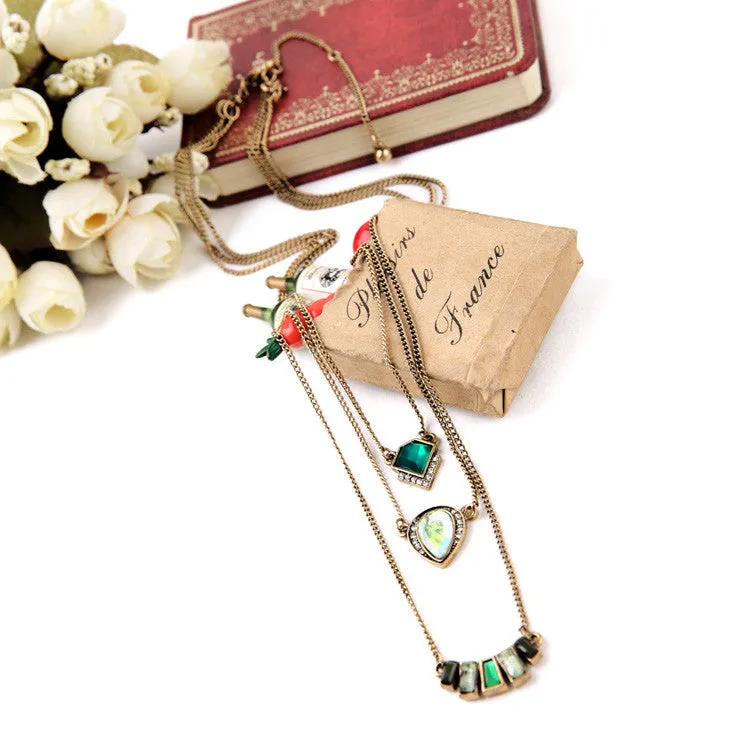 Multilayer Indian Hot Sale Designer Jewelry Summer Tide All Match Emerald Necklaces & Pendants