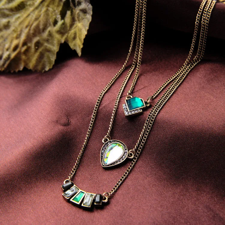 Multilayer Indian Hot Sale Designer Jewelry Summer Tide All Match Emerald Necklaces & Pendants