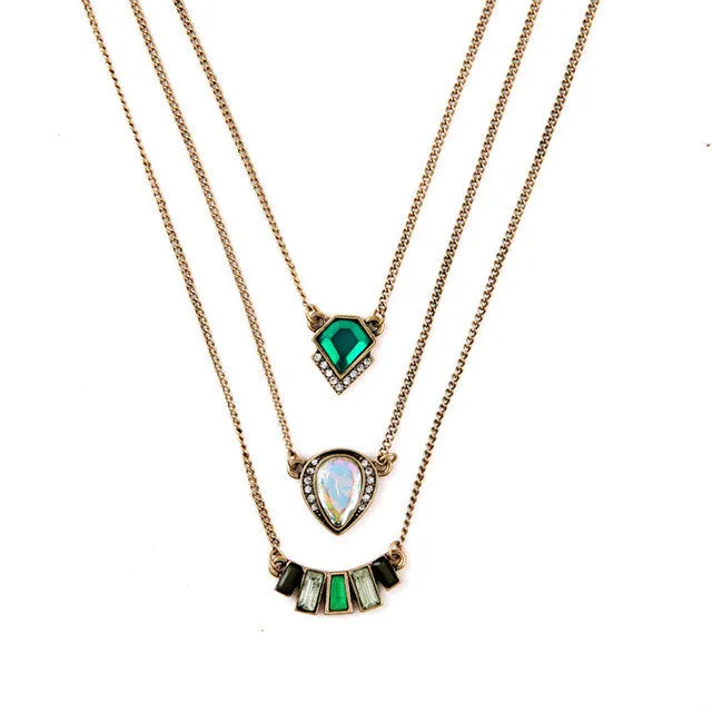 Multilayer Indian Hot Sale Designer Jewelry Summer Tide All Match Emerald Necklaces & Pendants