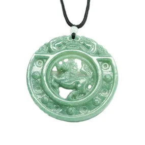 Myanmar Grade A Jade Horse Carving Hollow Round Pendant for Luck and Abundance