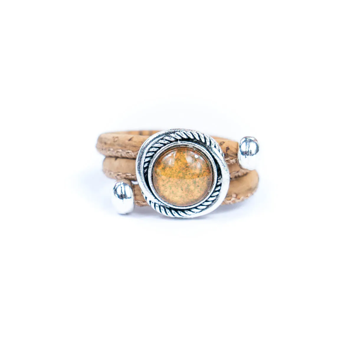 Natural cork cord and Azulejos Portugueses handcrafted women's fashion ring  R-008-MIX-10