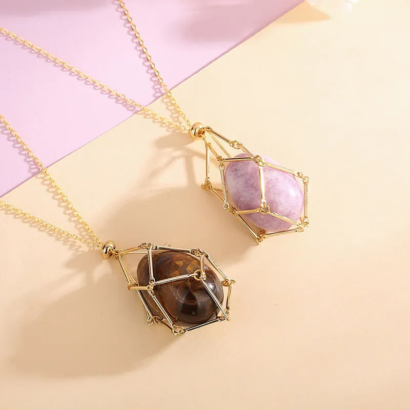 Natural Crystal Pendant Holder Necklace