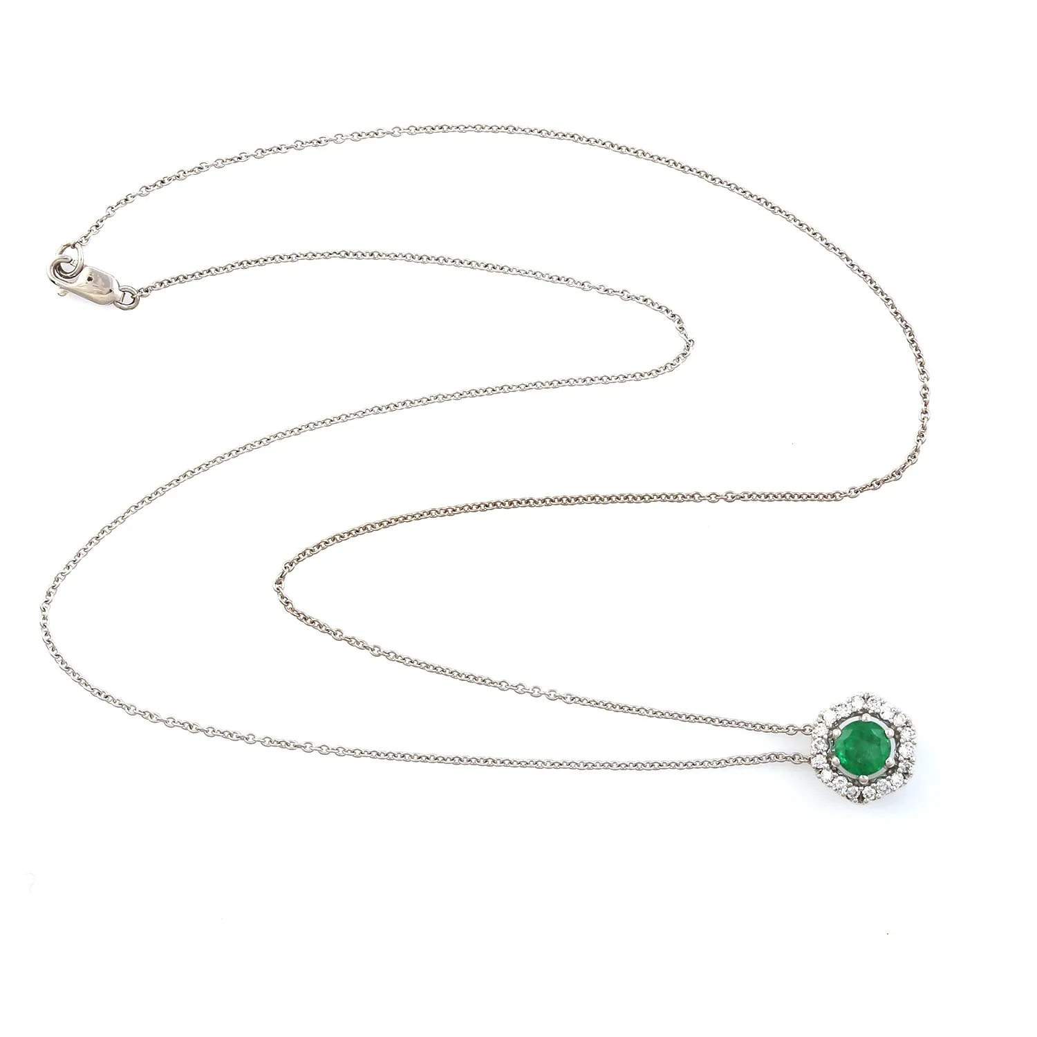 Natural Emerald & Pave Diamond Hexagon Halo Pendant 14k White Gold Chain Necklace Jewelry