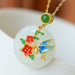 Natural Hetian White Green Jade Butterfly Pendant Necklace