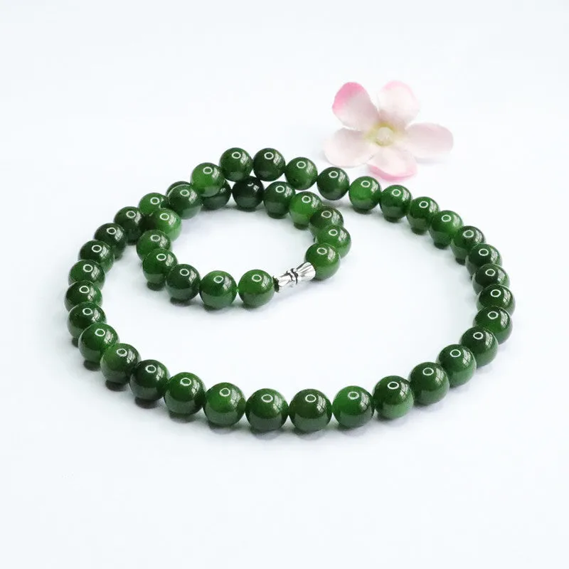 Natural Hotan Jade Necklace Spinach Green Russian Jasper Beads Jewelry