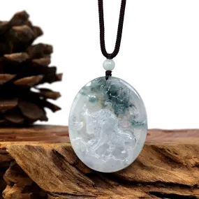 Natural Ice Blue-green Jadeite Jade " Bull " Zodiac Pendant Necklace For Men