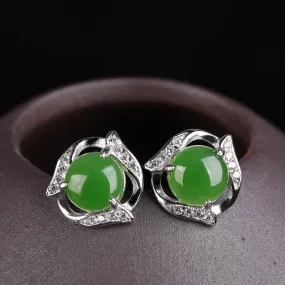 Natural Jade Earrings Nephrite Silver Zircon Earrings ZEG511