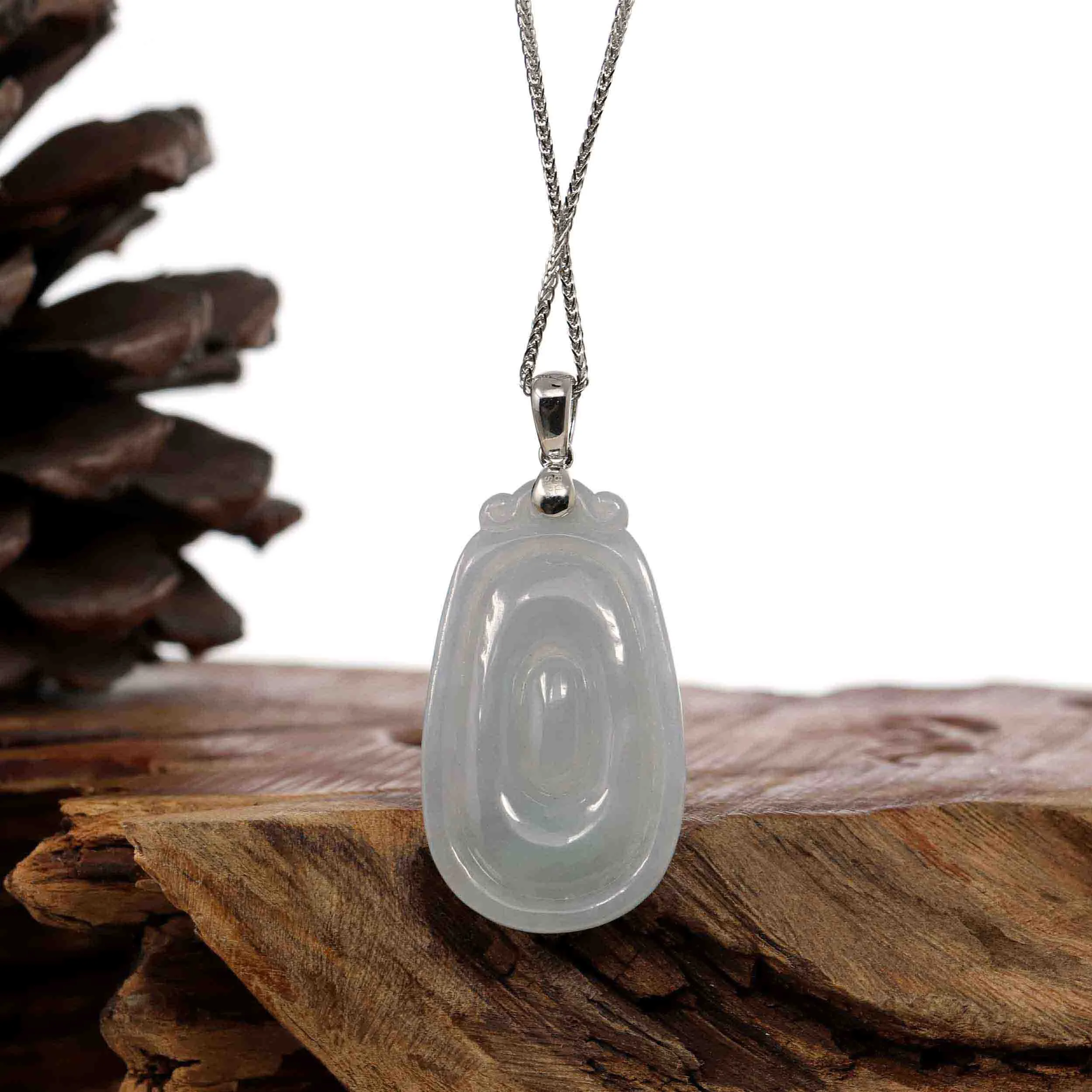 Natural Light Green Jadeite Jade Fu Bei Pendant Necklace With Sterling Silver Bail