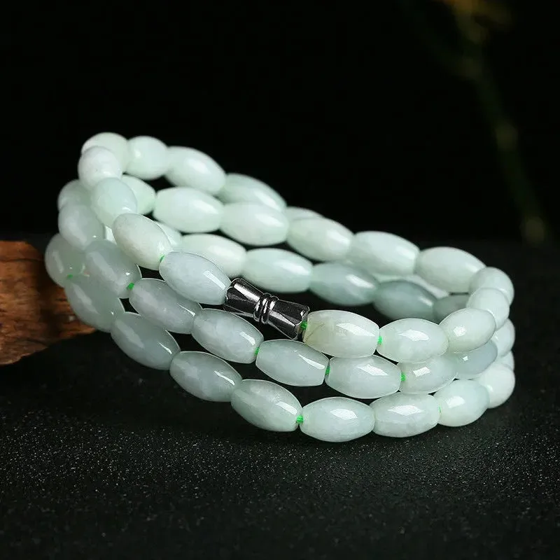 Natural Myanmar A Grade Jade Necklace Rice-shaped Jade Bead Chain