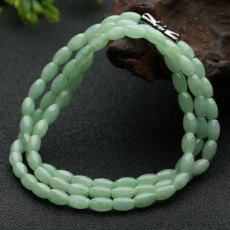 Natural Myanmar A Grade Jade Necklace Rice-shaped Jade Bead Chain