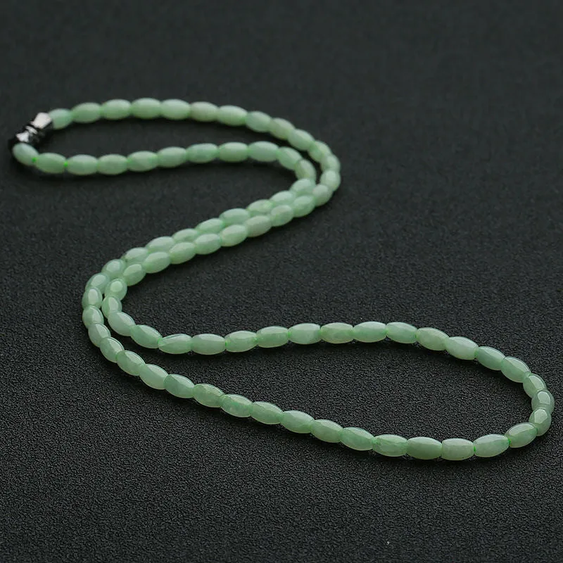 Natural Myanmar A Grade Jade Necklace Rice-shaped Jade Bead Chain