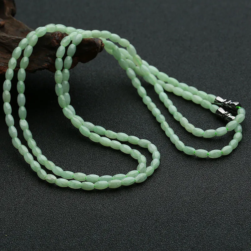 Natural Myanmar A Grade Jade Necklace Rice-shaped Jade Bead Chain