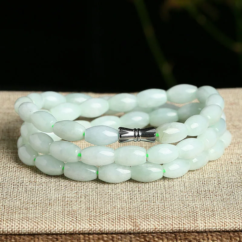 Natural Myanmar A Grade Jade Necklace Rice-shaped Jade Bead Chain