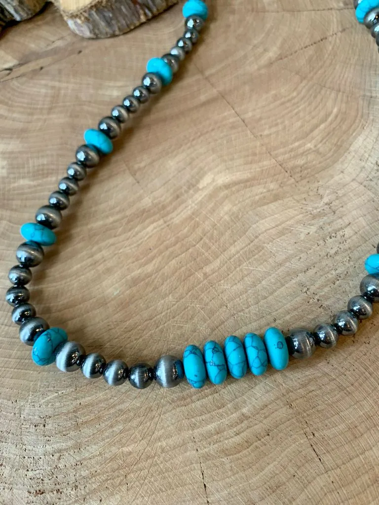 Navajo Style Pearl & Turquoise Necklace