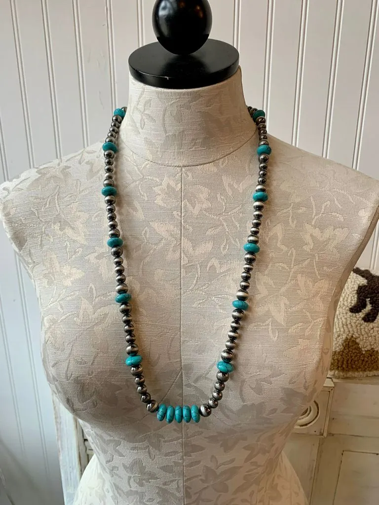 Navajo Style Pearl & Turquoise Necklace