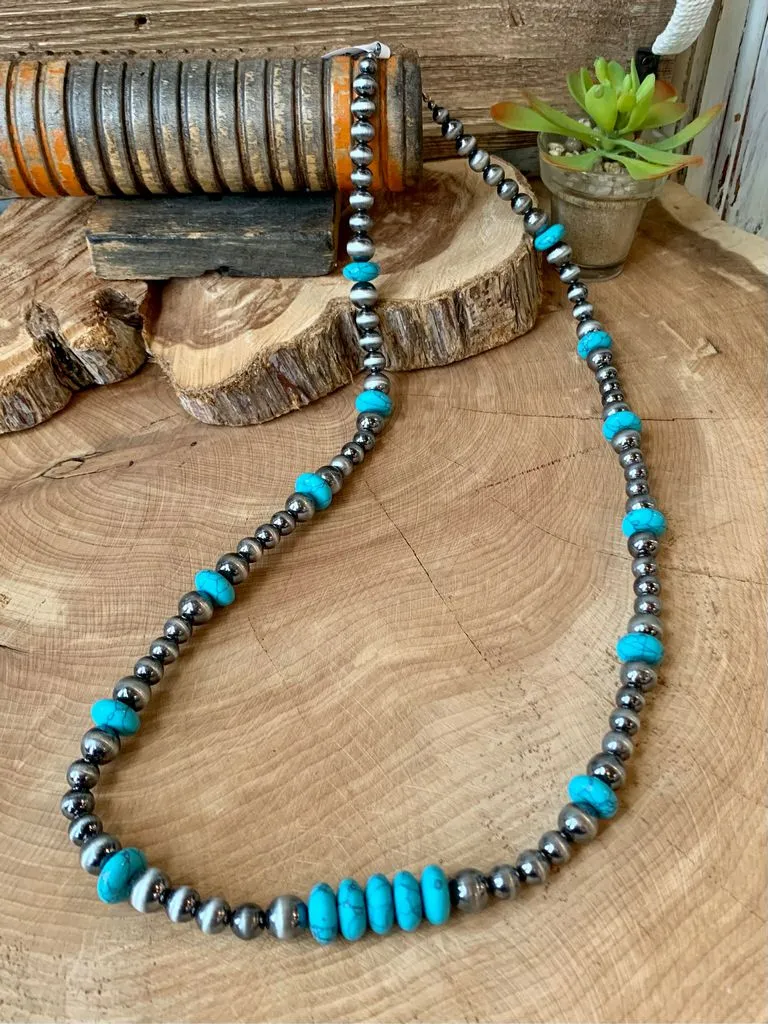 Navajo Style Pearl & Turquoise Necklace