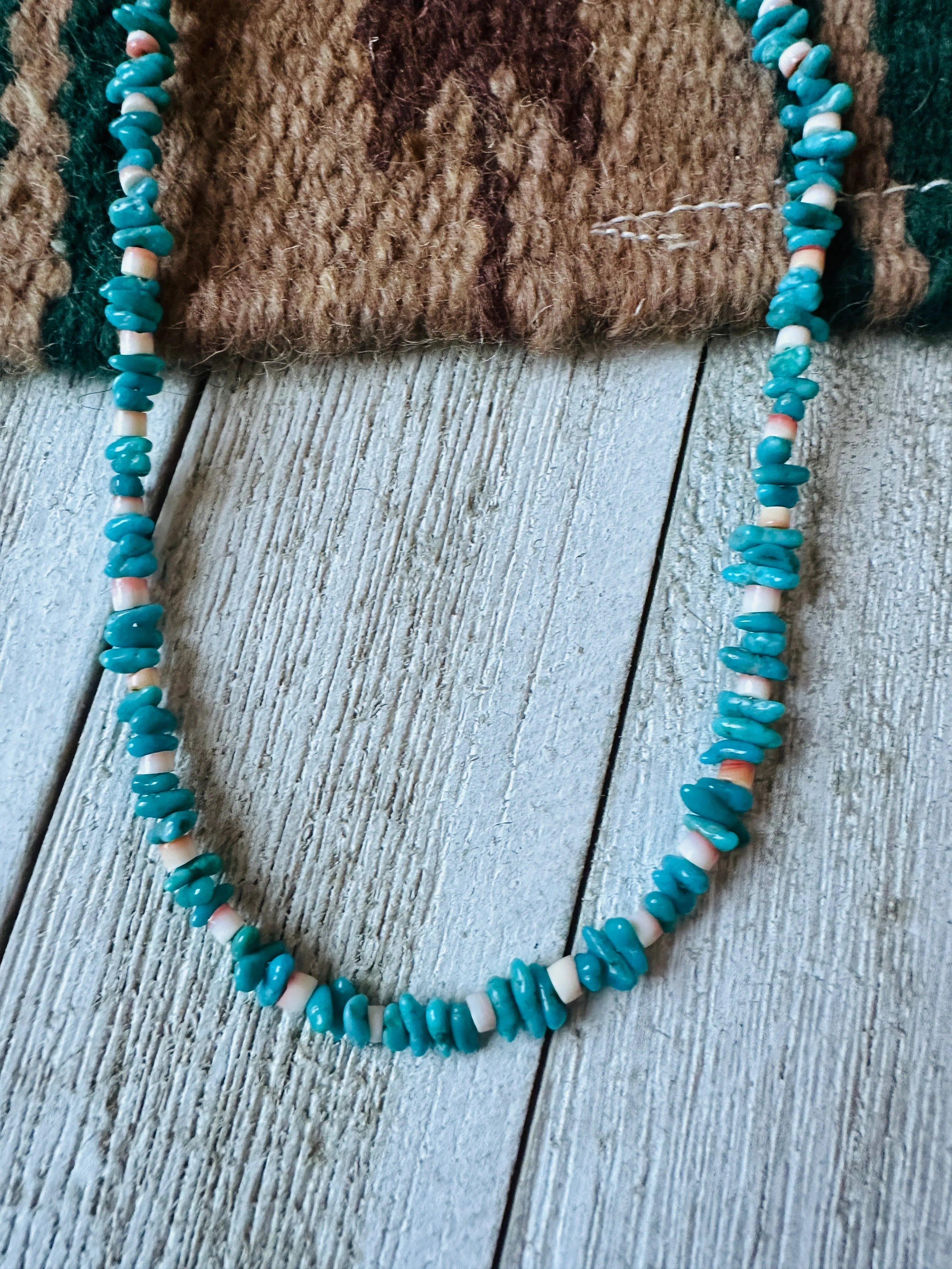 Navajo Turquoise, Spiny & Heishi 18” Beaded Necklace