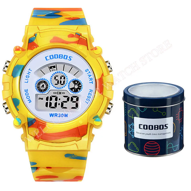 Navy Blue Camouflage Kids Watches LED Colorful Flash Digital Waterproof Alarm For Boys Girls Date Week Creative Children's Clock