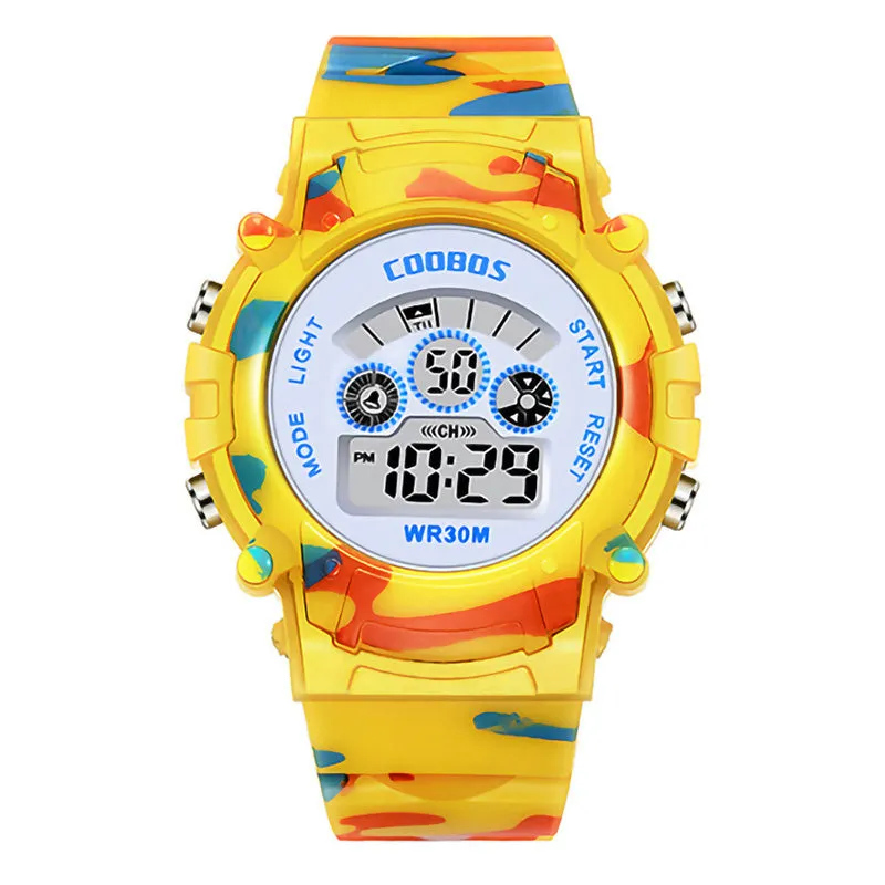 Navy Blue Camouflage Kids Watches LED Colorful Flash Digital Waterproof Alarm For Boys Girls Date Week Creative Children's Clock