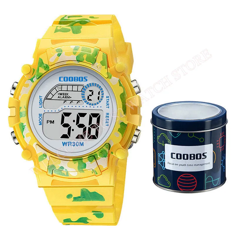 Navy Blue Camouflage Kids Watches LED Colorful Flash Digital Waterproof Alarm For Boys Girls Date Week Creative Children's Clock