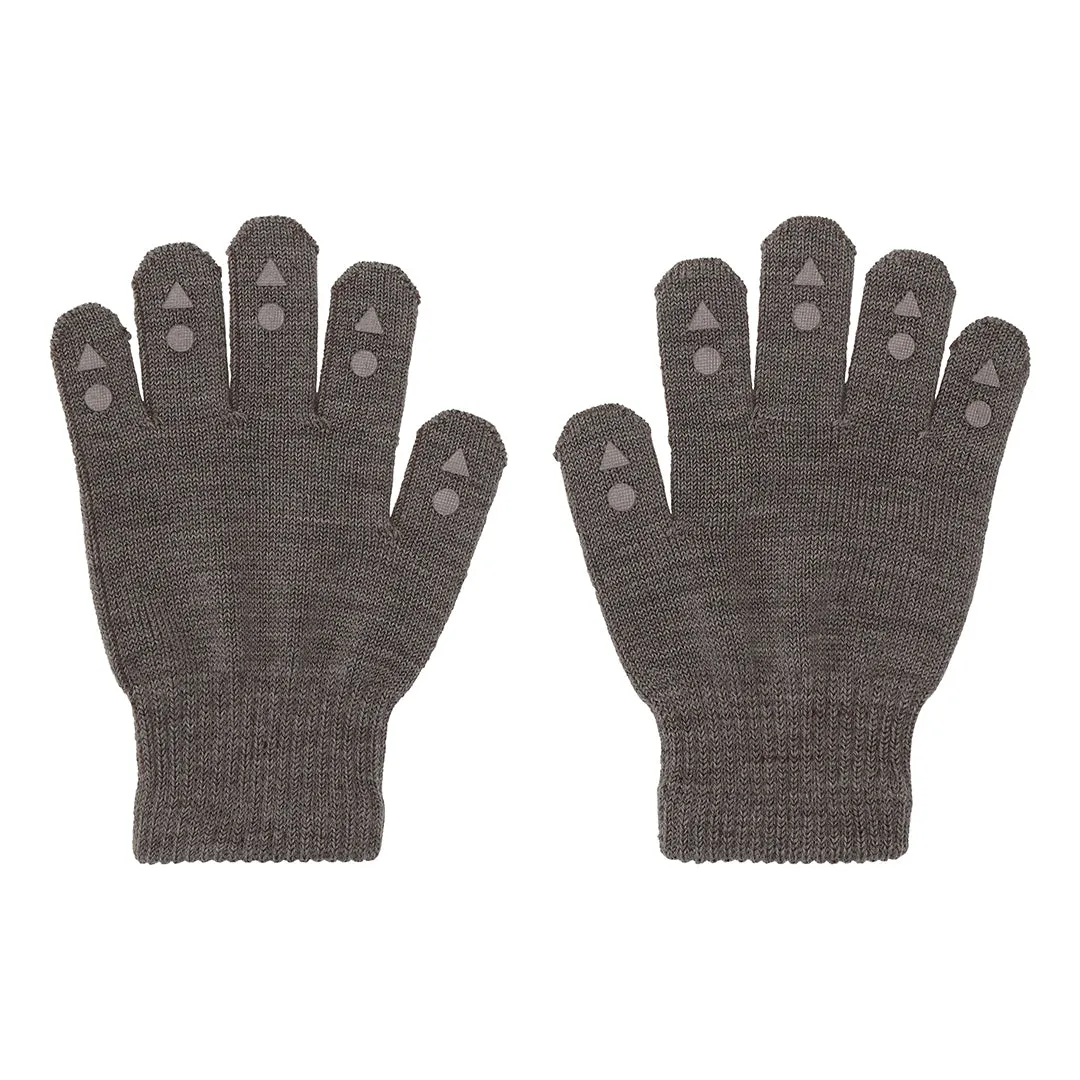 Non-Slip Grip Gloves for Babies and Toddlers - Merino wool- Brown Melange