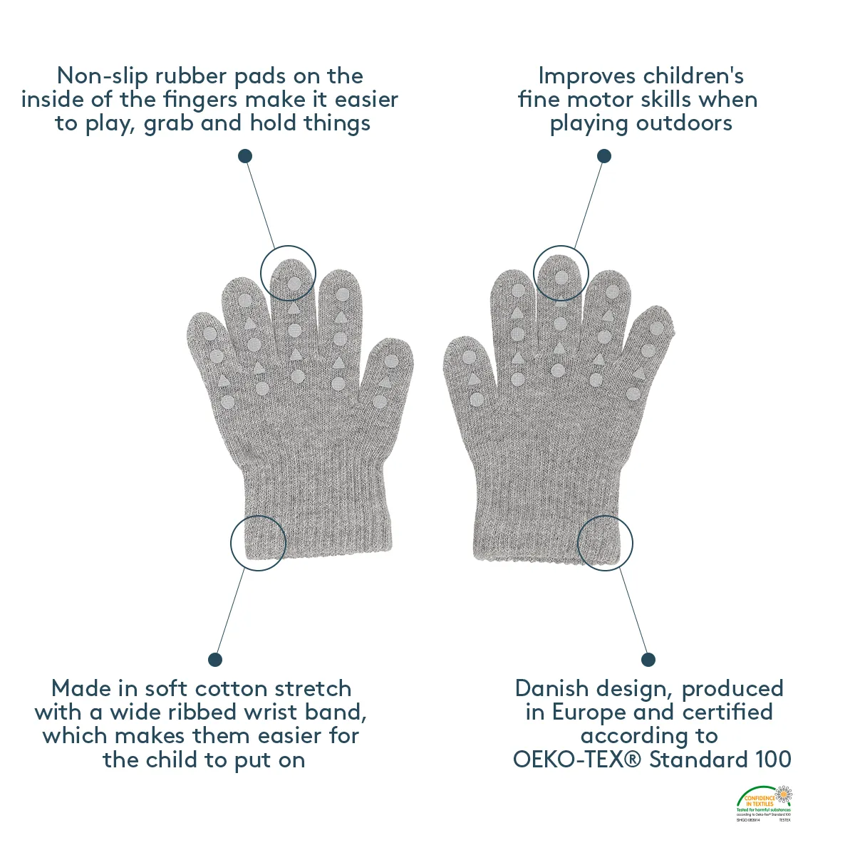 Non-Slip Grip Gloves for Babies and Toddlers - Merino wool- Brown Melange