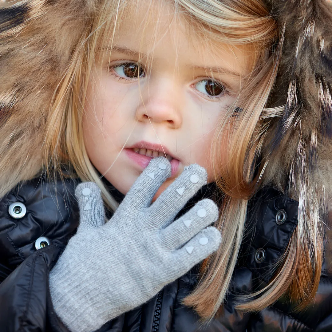 Non-Slip Grip Gloves for Babies and Toddlers - Merino wool- Brown Melange