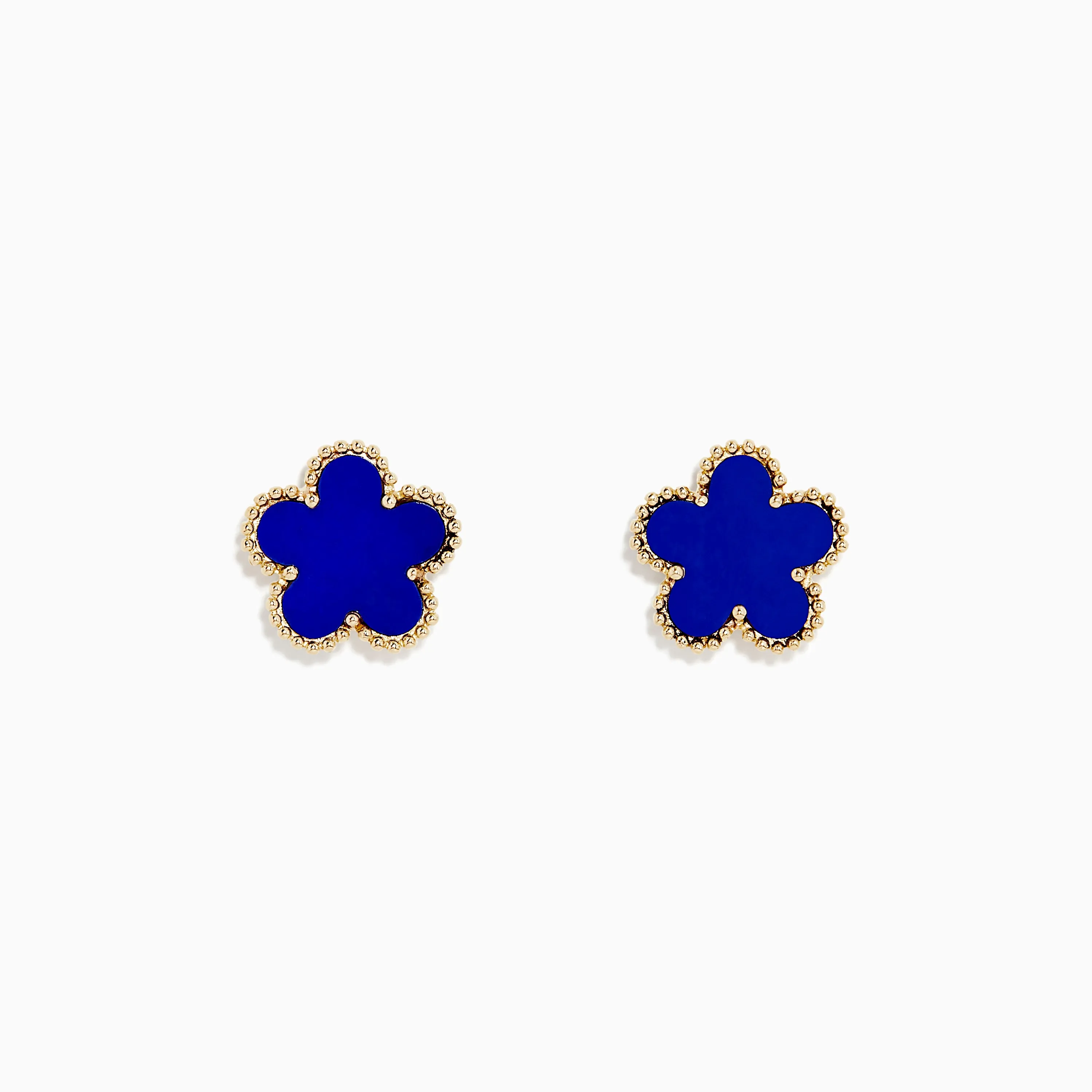 Novelty 14K Yellow Gold Lapis Flower Stud Earrings