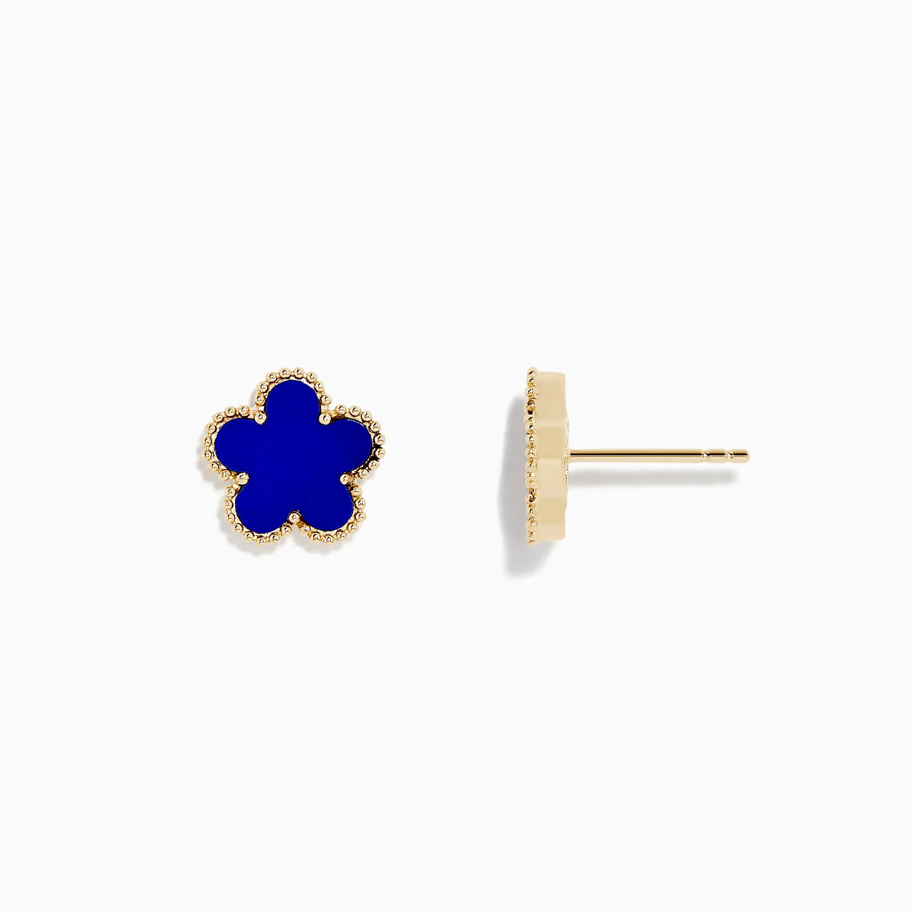 Novelty 14K Yellow Gold Lapis Flower Stud Earrings